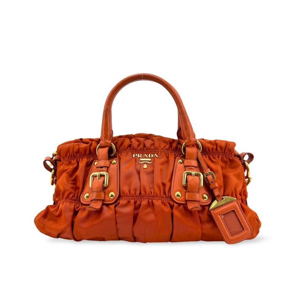 Prada Gaufre Convertible Satchel Leather And Tessuto Orange Nylon Handbag